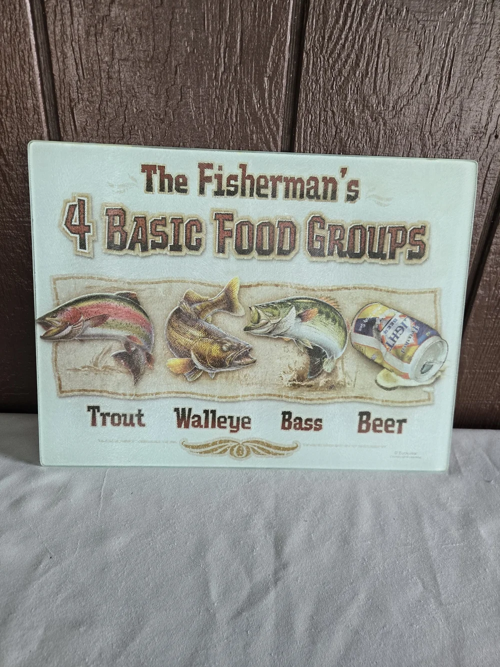 Glass Cutting Board - The Fisherman's 4 Basic Food Groups - Men's Cutting Board